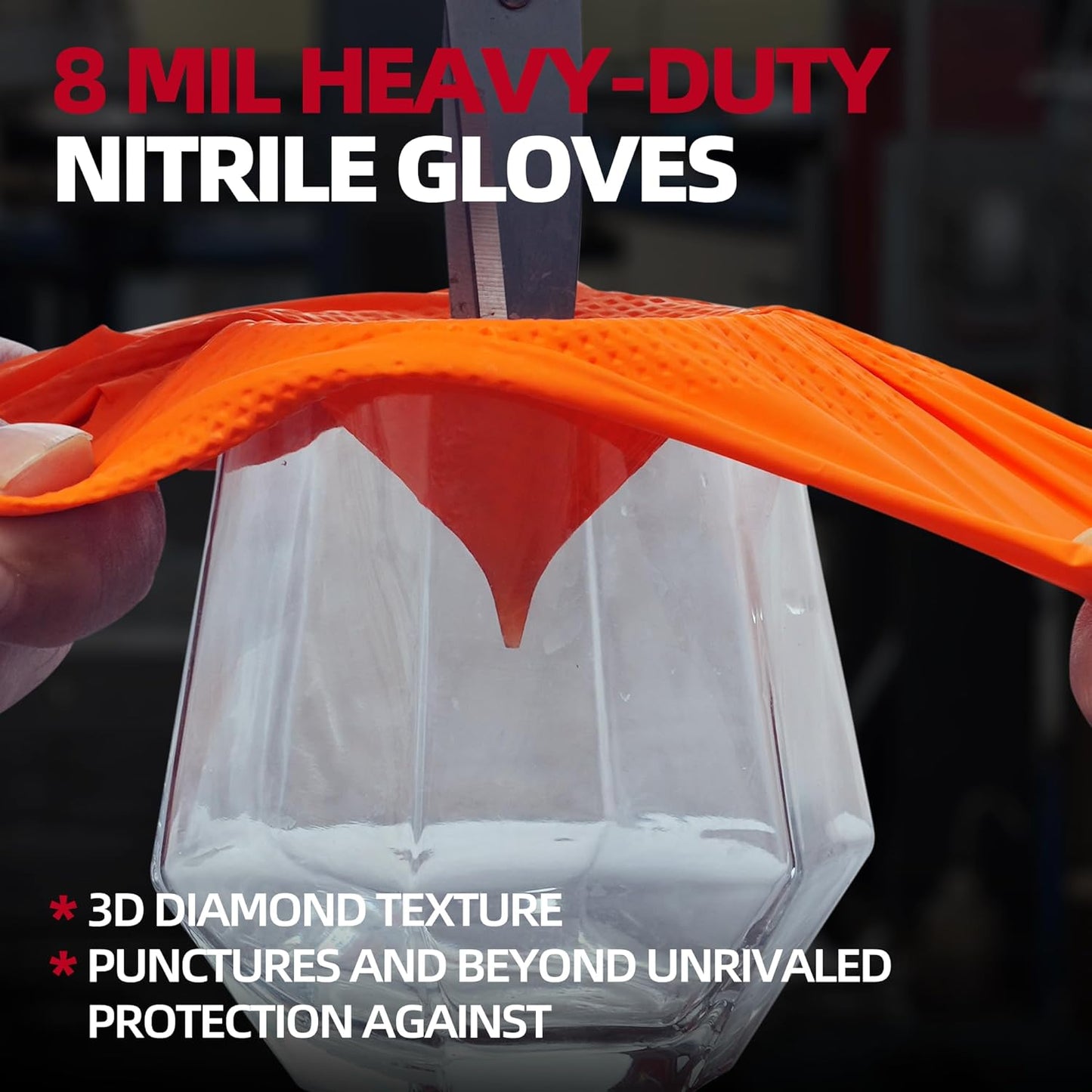 Jointown Basic Heavy Duty Nitrile Gloves, Mechanic Gloves 8 Mil Nitrile Disposable, with Raised Diamond Texture, Case of 500, Orange, XLarge