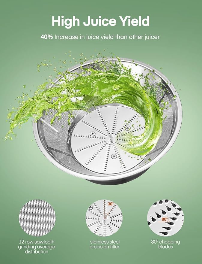 Juicer Machines, FOHERE 1000W Juicer Whole Fruit and Vegetables, Quick Juicing Easy to Clean, 75MM Large Feed Chute, Dual Speed Setting and Non-Slip Feet, Silver