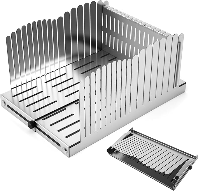 Stainless Steel Bread Slicer - Adjustable Foldable Durable Steel Space -Saving Cutting Guide Homemade Breads,Suitability for Homemade Breads, Bagel,Cakes - Kitchen Gadget, Baking Tool & Gift