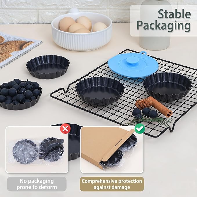 Mini Tart Pans Removable Bottom: Nonstick 4 Inch Quiche Pan Fluted Edge Set of 16 - Sturdy Carbon Steel Tart Molds for Baking - Easy Loose for Pie/Fruit/Egg/Cake - Suitable for Home Bakers
