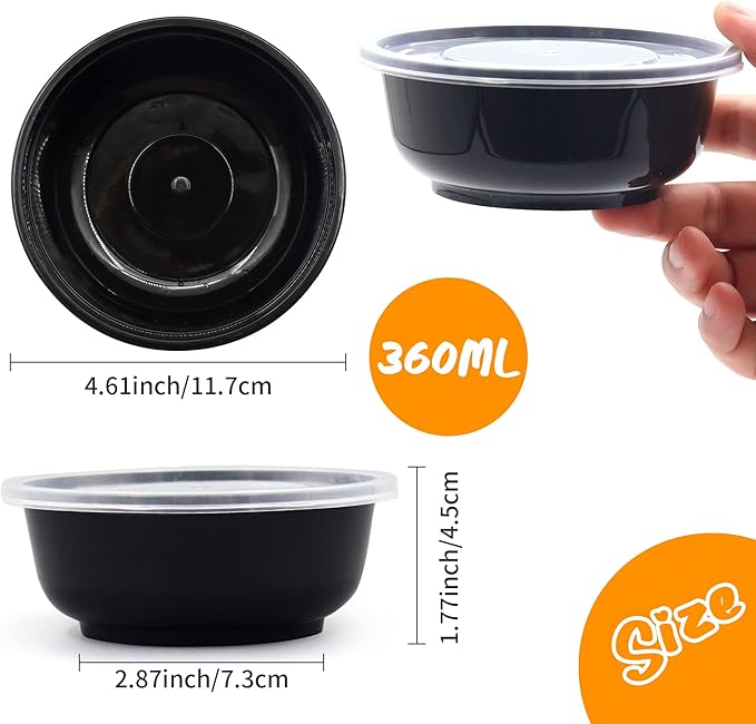 POPMISOLER 150 Pcs Stackable Meal Prep Bowl Containers, Food Takeout Bowls Reusable,Black Disposable Meal Prep Bowls With Lids. (12oz-Black)