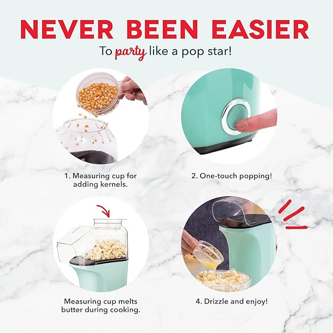 Dash Fresh Pop Popcorn Maker - Oil-Free,Air Popcorn Popper - With Measuring Cup & Recipe Guide - Perfect for Movie Nights - 16 Cups,Aqua,(Pack of 4)