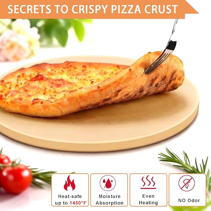 16" Round Pizza Stone, Large Cordierite Bread Baking Stone for Oven and Grill, Safe Circular Cooking Stone for Grill 16 Inch, Ideal for Grilling Baking Several Sizes of Pizzas
