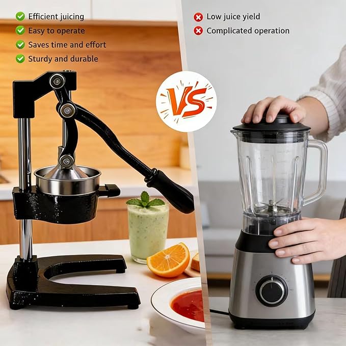 Cast Iron Manual Citrus Juicer Hand Press, Heavy-Duty Commercial Grade, Stainless Steel Lemon Orange Squeezer Effortless, Stable, Easy Clean for Home, Bar, Commercial Use