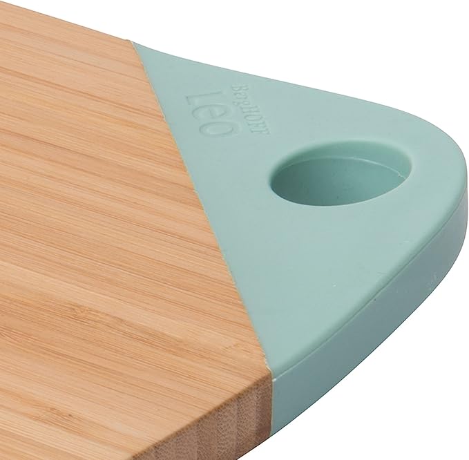 Berghoff LEO Natural Bamboo Cutting Board Non-stick Coating 18/10 Stainless Steel Blade Knives Set of 3pc Green & Grey Ergonomically Designed Handle