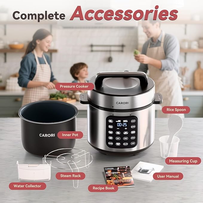 Electric Pressure Cooker 6 Qt, 9 Functions Programmable Instant Pot with IMD Touchscreen, Rice Cook, Slow Cook, Steam, Sauté, Warm, 16+ Safety Features, 1000W Silver