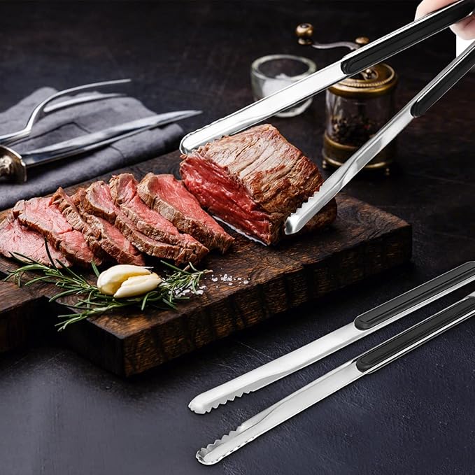 4 Pack Premium Stainless Steel Kitchen Tongs, Serving Tongs for Cooking, XEVOM Metal Food Tongs with Non-Slip Grip, Heat Resistant Grill Tongs 12 inch