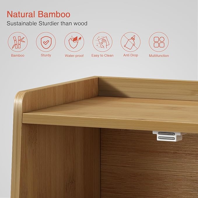 Goozii Wood Bread Box for Kithcen Countertop, Rustic Breadox Storage Container for Homemade Bread, Small Compact Bread Keeper Holder Organizer with Window (Natural Bamboo)