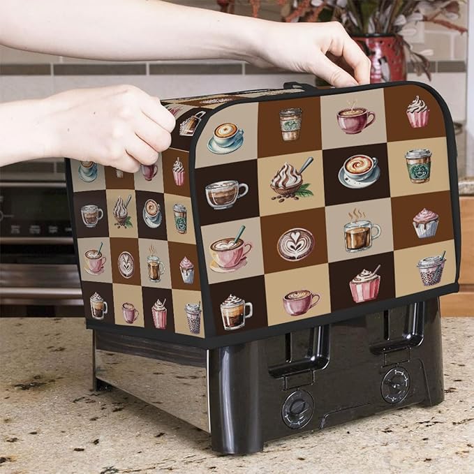 Coffee Cups Modern Toaster Cover 2 Slice Dust and Fingerprint Protection Toaster Bread Maker Covers Washable Kitchen Small Appliance Covers for Kitchen Accessories Decor Bakeware Women Gift