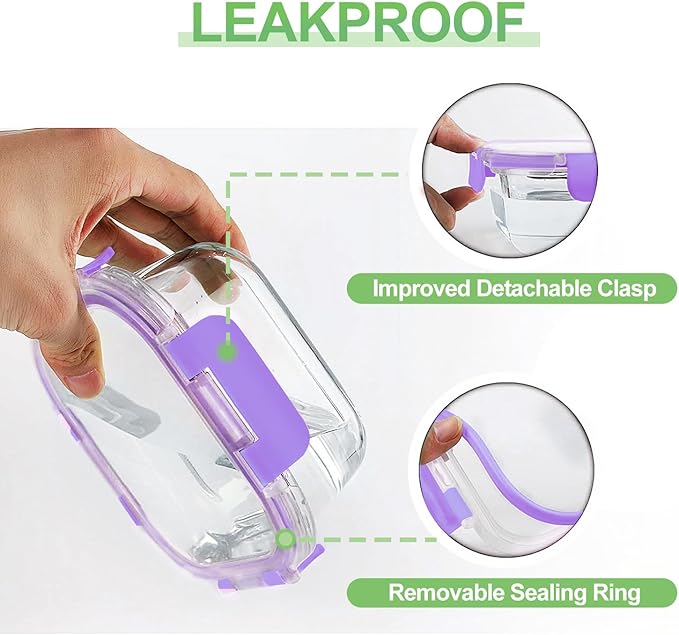 HOMBERKING Glass Food Storage Containers with Lids, 18 Piece Meal Prep Containers, Airtight Lunch Bento Boxes, BPA-Free & Leak Proof (9 Lids & 9 Containers) - Purple