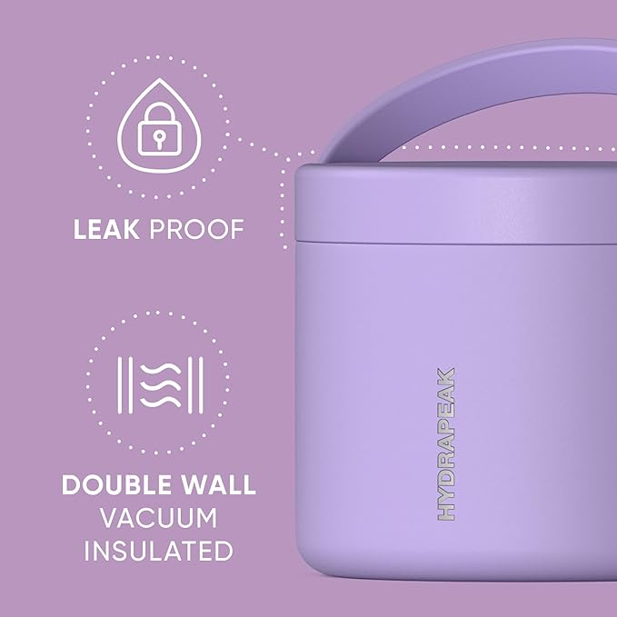 Hydrapeak 18oz Stainless Steel Vacuum Insulated Food Jar for Hot Food and Cold Food, Wide Mouth Leak-Proof Soup Jar for Adults, 10 Hours Hot and 16 Hours Cold (Lavender)