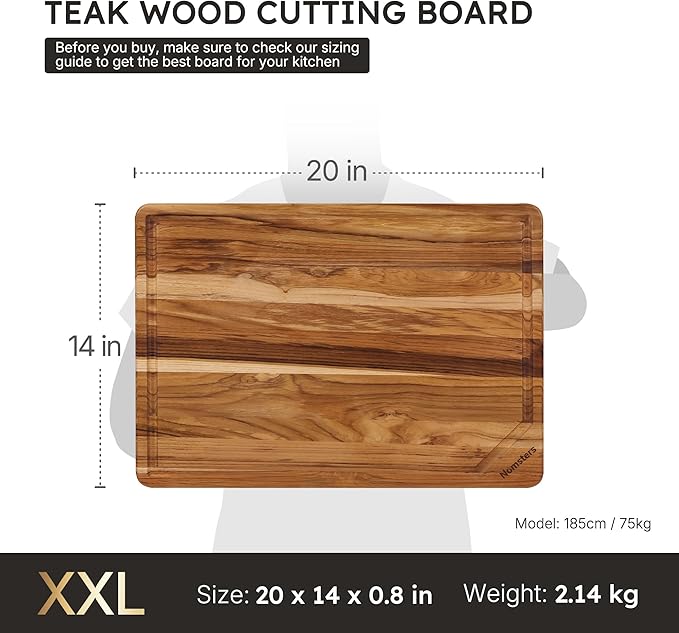 20'' Extra Large Teak Wood Cutting Board for Kitchen Non Slip Over Sink Charcuterie Board Serving Heavy Duty Non Toxic Wooden Chopping Board Thick Haus Big Xl XXl Convenient Kitchen Essentials