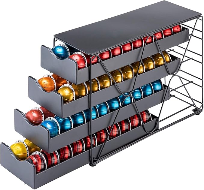 FlagShip for Nespresso Pod Holder Drawer Large Mullti Tier Coffee Pod Holder Vertuo (4 Tier (80Pods Capacity))