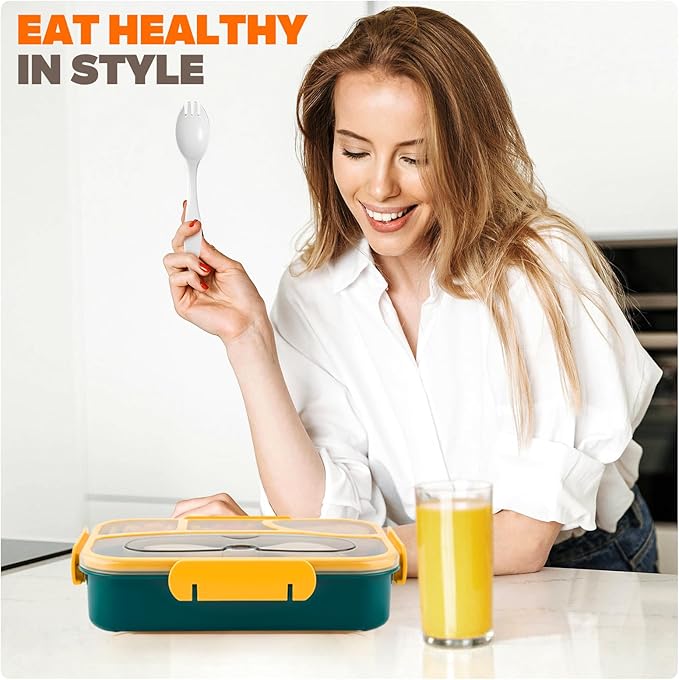 EASYFUN Bento Box Adult, Lunch Box, 4-Compartment Lunch Containers, Drop-Proof, Dishwasher Safe & Made with BPA-Free Materials (Dark blue)