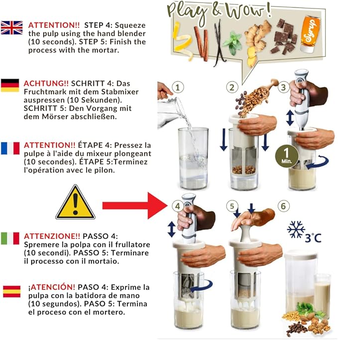 Vegan Milker Soul. Kitchen Tool to make plant milks from any nut, grain or seed. Wooden mortar. Milk Maker with Free Recipe E-Book (Soul)