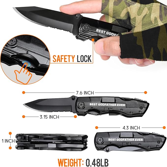Godfather Gift, Multitool Knife, Godfather Proposal Gifts, Godfather’s Gifts from godchild, Christmas Practical Present, Gift for Camping, Hiking, Fishing, 20 in 1 Multitool