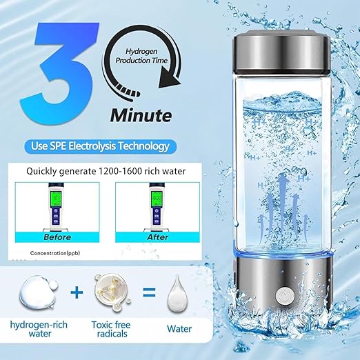 Hydrogen Water Bottle Generator Machine Updated, Portable Hydrogen Water Ionizer Machine Rechargeable, Hydrogen Rich Water Glass Health Cup 420ml Gift for Friends/Women/Men/Mom/Father/Grandpa/Grandma
