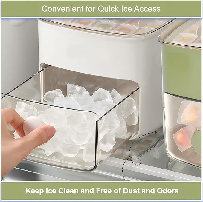 2 Pcs Ice Cube Tray with Lid & Bin