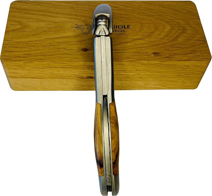 Laguiole En Aubrac Sommelier Waiter's Corkscrew, Olivewood Handle, Wine Opener With Foil Cutter & Bottle Opener, Brushed Bolster