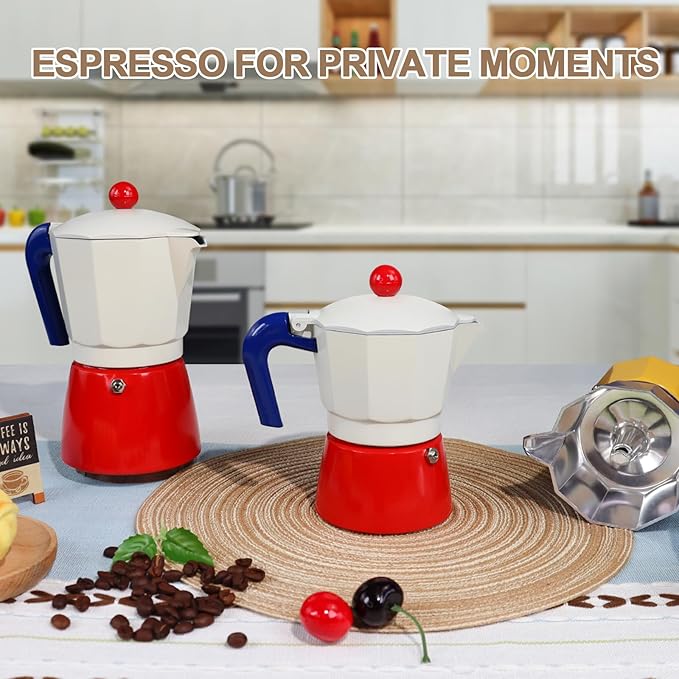 Aluminum 3 Cup 150ml Moka Pot Express Coffee Maker Stovetop Espresso Colorful Coffeemaker Italian Classic Style Brewing Greca Cafe Mocha Machine for Cafeteras Lover Camping Travel and Home Use 5oz