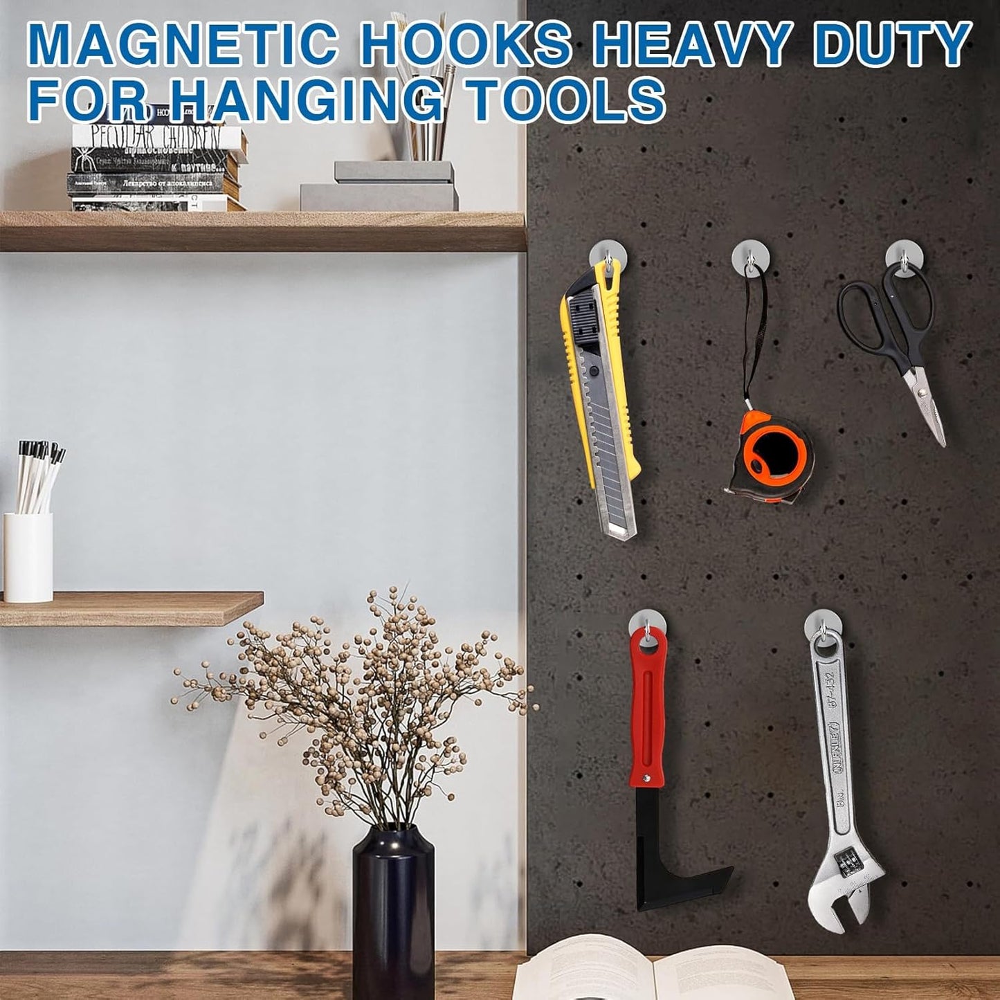 LOVIMAG Magnetic Hooks for Cruise Cabins, 40lbs Magnetic Hooks for Classroom, Strong Magnets with Hooks for Hanging, Neodymium Magnet Hooks for Fridge, Ceiling, Locker, Camper, Travel-12 Pcs