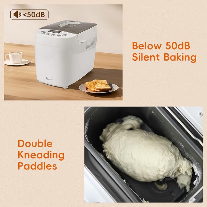 Davivy Bread Maker Machine with 2 Dough Kneading Paddles,15-in-1 Automatic Large Capacity Bread Machine Nonstick Bowl For Bread, Jam& Yogurt, 3 Loaf Sizes and 3 Crust Settings