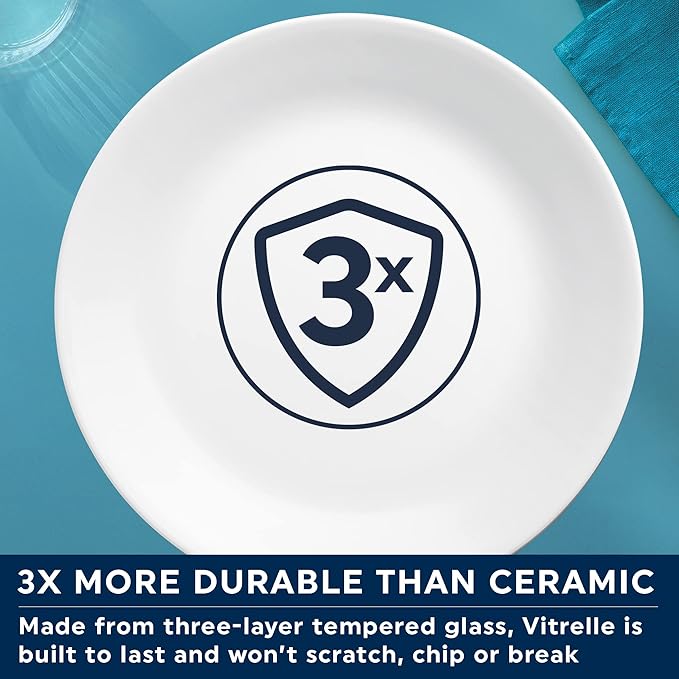 Corelle Vitrelle Glass Dinnerware Set, Chip & Crack Resistant Triple Layer Glass, 4-PC Dinner Plates, Paloma