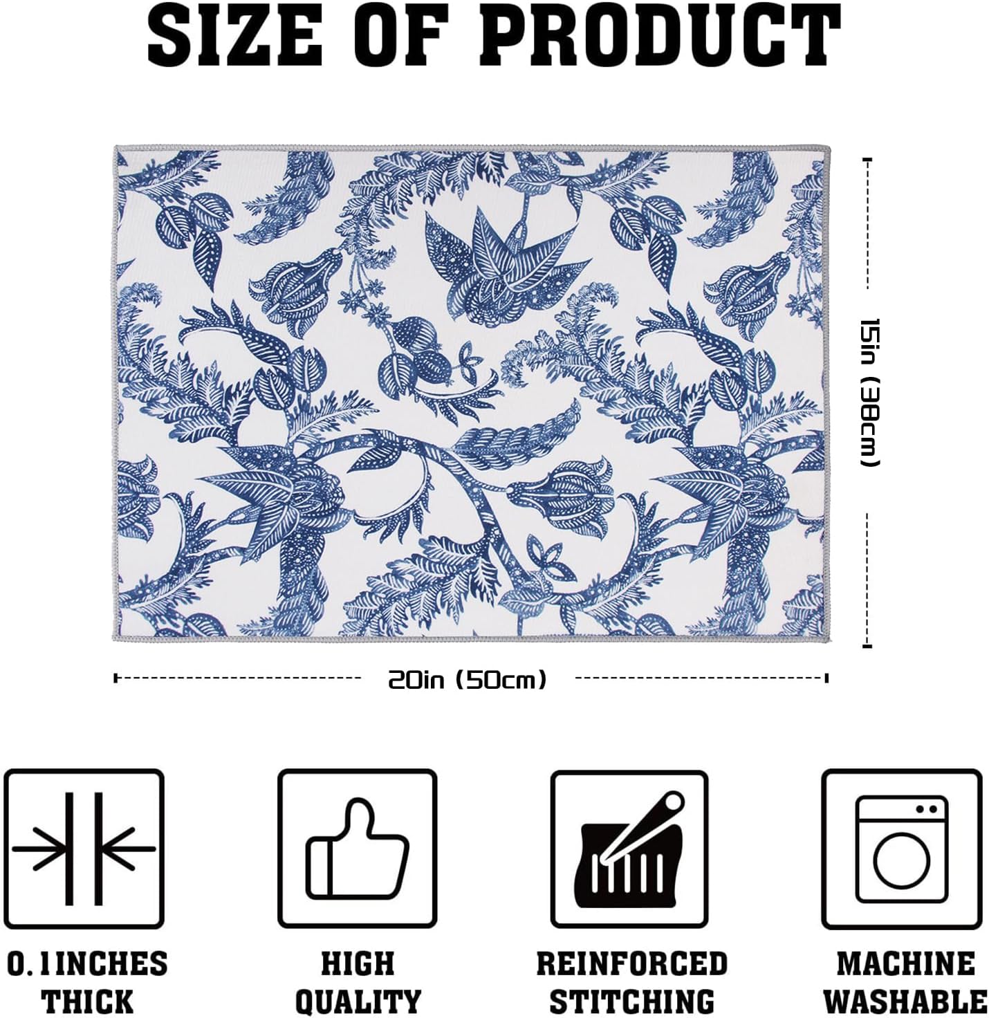 2 Packs Blue And White Porcelain Dish Drying mat, Drying Matt Kitchen Counter, Microfiber Dish Drying Mats, 20x15 inches, Dish Drainer Mat Kitchen Counter, Fast Drying, Kitchen Must-Have