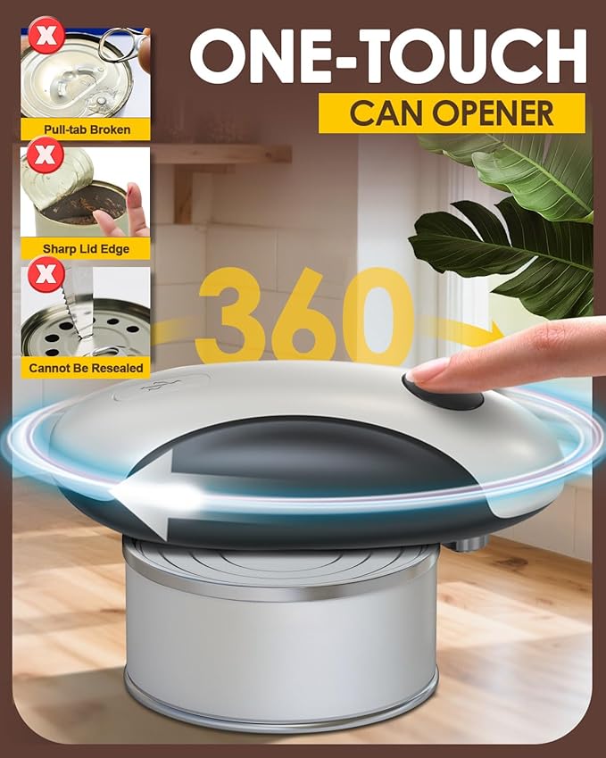 Rechargeable Electric Can Opener, One Touch Safety Automatic Can Opener - Easy Smooth Edge Hands Free, Battery Operated Openers Fits Most Cans, Ideal for Seniors People with Weak Hands & Arthritis