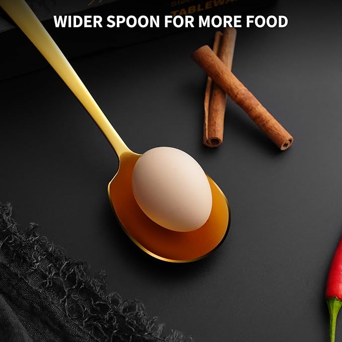 6 Piece Stainless Steel Serving Spoons Set - 3 Large, 3 Slotted, 9.2-Inch, Dishwasher Safe, for Parties/Kitchen/Buffet/Catering,Gold