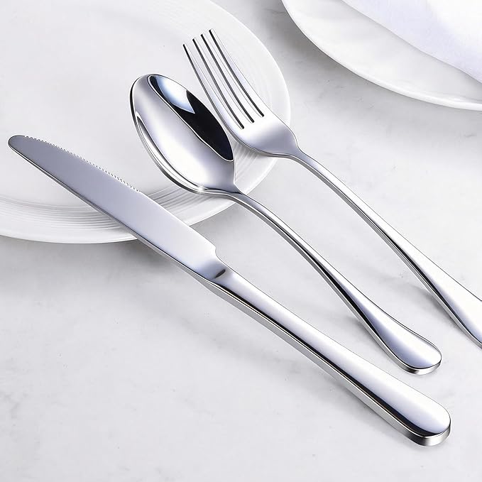 60-Piece Silverware Set for 20 - Stainless Steel Flatware Cutlery Set, Mirror Polished Flatware Set Include Forks Spoons Knives for Home Wedding Restaurant, Dishwasher Safe, Silver, 60 PCS