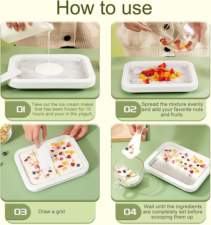 Rolled Ice Cream Maker Kit, At-Home Instant Freeze Plate with 2 Scrapers, 9×7 inch, DIY Stainless Steel 304 Homemade Iced Tray, Fun Family Activity (white)