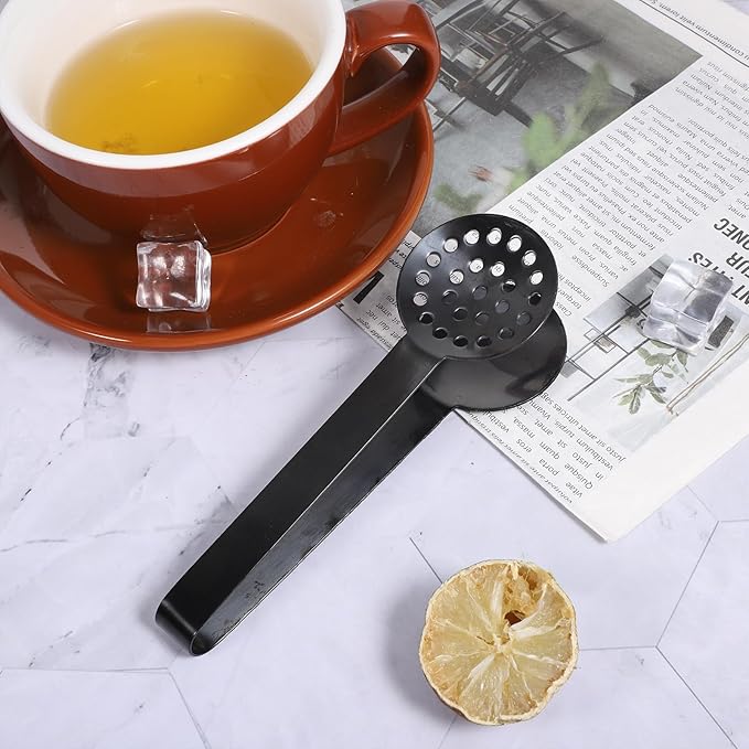 Tea Bag Squeezer Tongs, Stainless Steel Tea Bag Squeezer Tongs, Teabag Filter, Dispenser Accessories for Teas Drinkers, Durable Round Strainer Gripper Picker (Black)