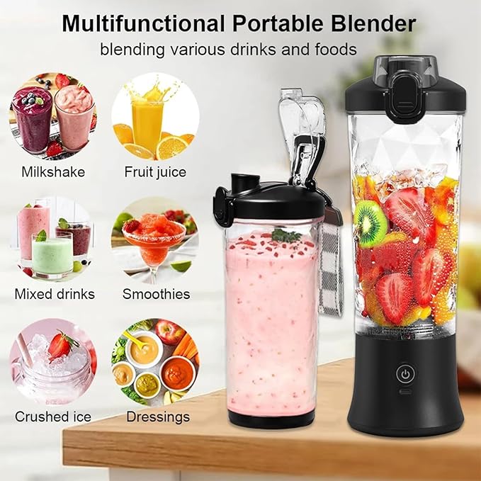 20oz Portable Blender, 240W USB Rechargeable Smoothie Blender with LED Display, Pulse & Blend Modes, IPX7 Waterproof, BPA-Free,Travel Juicer for Shakes, Ice Crushing, Sports & Outdoor Black
