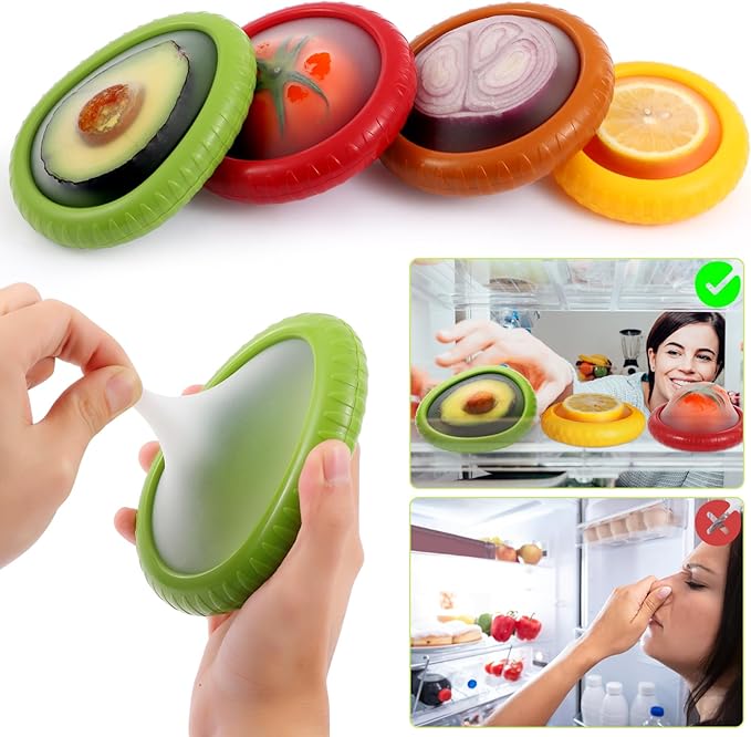 Zyphora 5-Piece Avocado Saver and Tomato Holder Set – 4 Reusable Silicone Food Storage Containers + 1 Fruit Peeler, Stretch Pods for Fruit & Veggie Storage