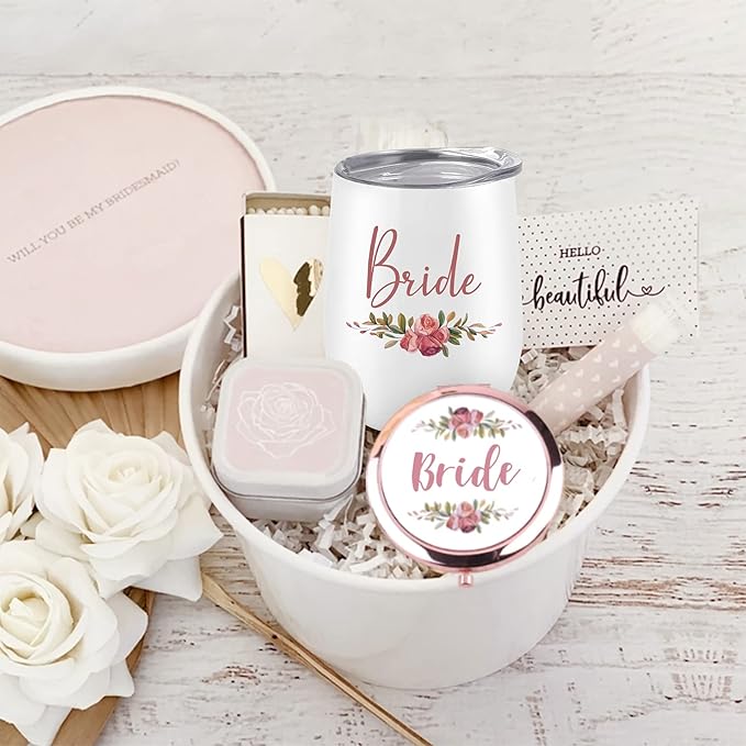 CARAKNOTS Bride Tumbler 12 oz - Insulated Stainless Steel Wine Tumbler with Lid and Straw - Bridal Shower, Engagement & Wedding Morning Gift, Keepsake for the Bride Futrue Mrs Cup