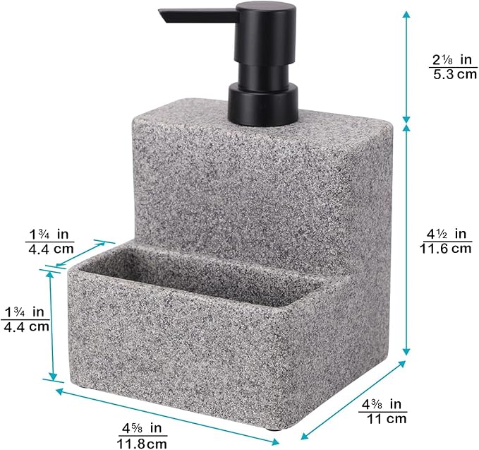 zccz Soap Dispenser with Sponge Holder, Liquid Hand and Dish Soap Dispenser Pump Bottle and Sponge Holder 2 in 1 for Kitchen Sink Bathroom Counter Storage and Organization Black Marble Look