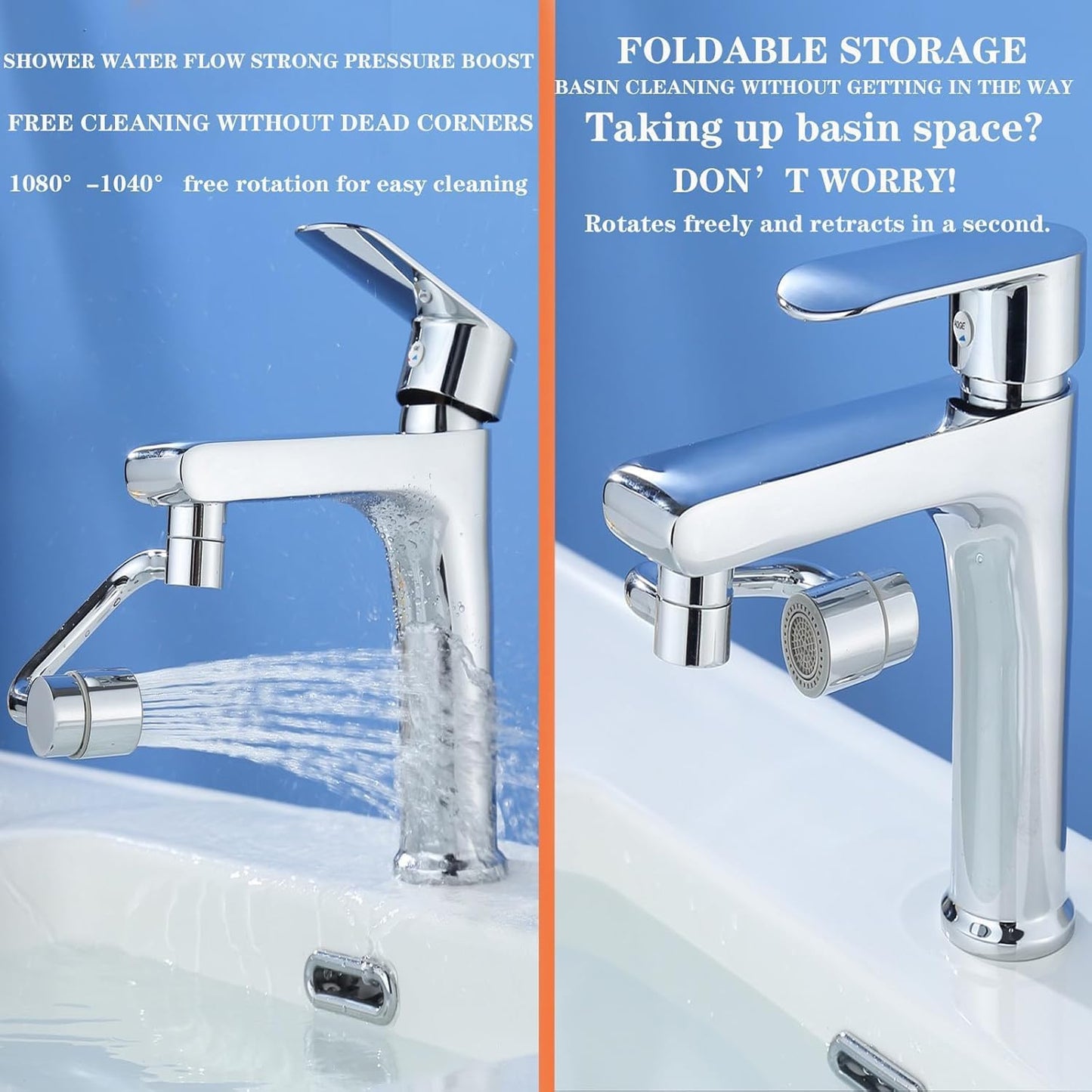 Universal Sink Faucet 1440° Rotatable Faucet Aerator Extension, U Shaped Faucet Extender, 360° Rotating Faucet Extender for Bathroom Sink/Kitchen, Sink Faucet Extender, 2 Modes Adjustable(Silver)