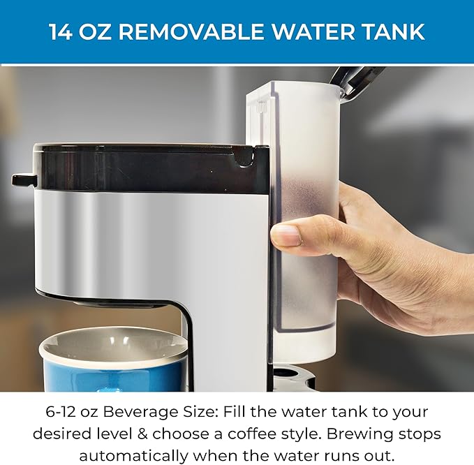 Kenmore Single Serve Coffee Maker – 6–12 Oz Brew Sizes, Compatible with Keurig K‑Cup Pods & Ground Coffee, One Cup Brewer, Travel Mug Friendly, Auto Shut‑Off, Hot & Iced Machine à café, Black