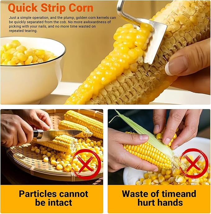 2pcs Stainless Steel Corn Peeler Stripper with Serrated Blade, Long Oval Ergonomic Handle Corn Remover Tool for Cob, 2025 Upgraded Gadget Tool for corn on the cob