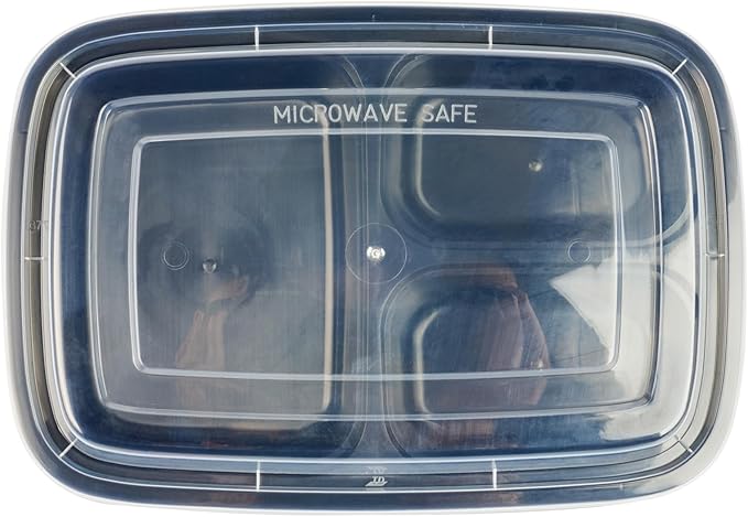 Restaurantware-Asporto 26 Ounce Compartment Take Out Boxes, 50 Microwavable Meal Prep Containers - 3 Compartments, With Clear Plastic Lids, Black Plastic Food Containers, Do Not Contain BPA