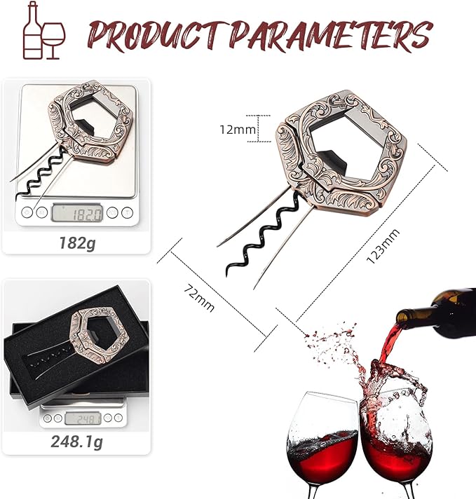 3 in 1 Ah So Two Prong Wine Opener & Cork Remover,It Can Remove The Older and Fragile Wine Corks so Easy for Connoisseurs to Uncork (Copper)