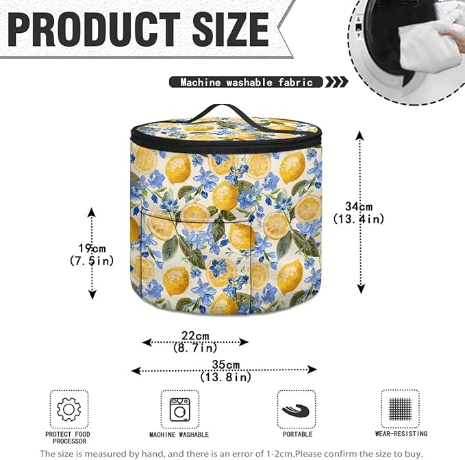 Lemon Insulated Pressure Cooker Appliance Cover, Also Fit for Rice Cooker, Air Fryer and Crock Pot, 6 Qt Dust Cover with Pocket for Spoon/Cooking Utensils/Recipes