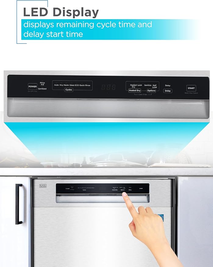 BLACK+DECKER 24" Built-In Dishwasher, 12-Place Setting Capacity with Stainless Steel Tub, Dish Washer with 5 Wash Programs and Smart Wash Cycle, ENERGY STAR Certified, BDW100MS, Stainless Steel