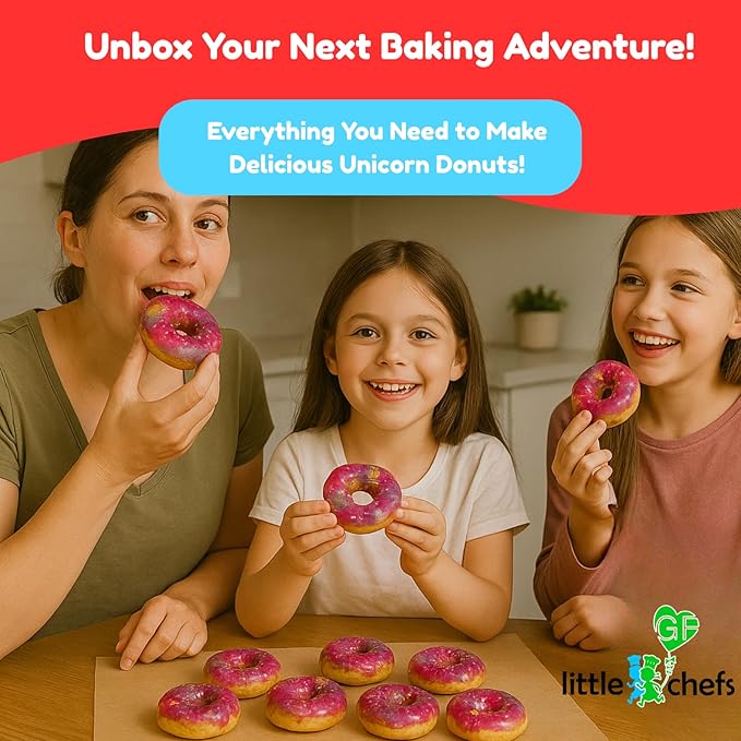 Little GF Chefs DIY Unicorn Donut Baking Kit for Kids | Gluten Free Rainbow Swirl Glaze Baking Supplies Gift Set with Icing Mix, Ingredients, Step-by-Step Instructions Dessert Kids Birthday Party