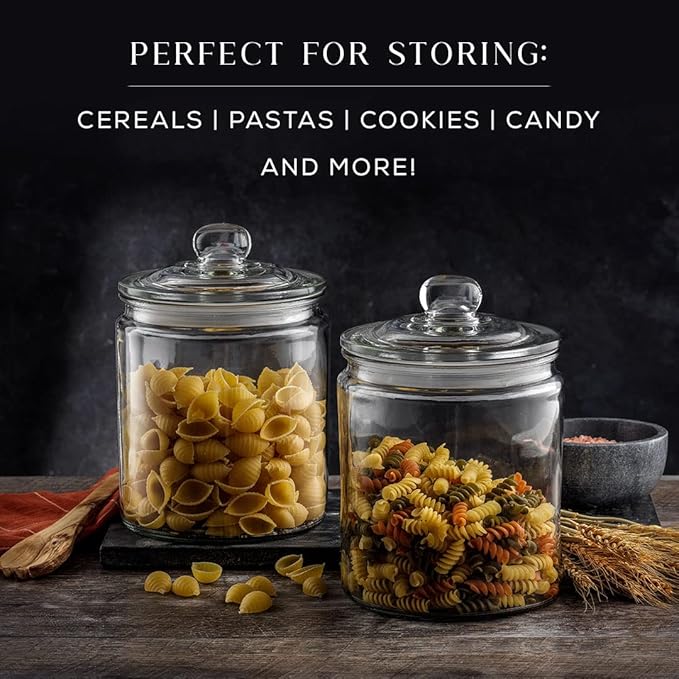 JoyJolt Elegant Cookie Jar. 2 Large Glass Jar With Lid. Jars for Kitchen Counter with Lids, Candy Jar, Decorative Apothecary Canisters, Half Gallon Lid Airtight