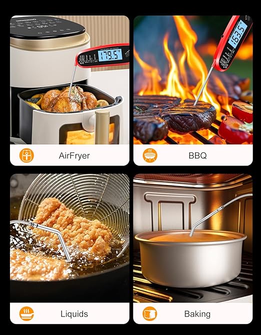 Instant Read Meat Thermometer Digital for Cooking & Grilling with Dual Probe, Food Thermometer for Grill Smoker Turkey BBQ Oven Candy Oil Fry, Kitchen Gadgets, Gifts Stocking Stuffers for Men