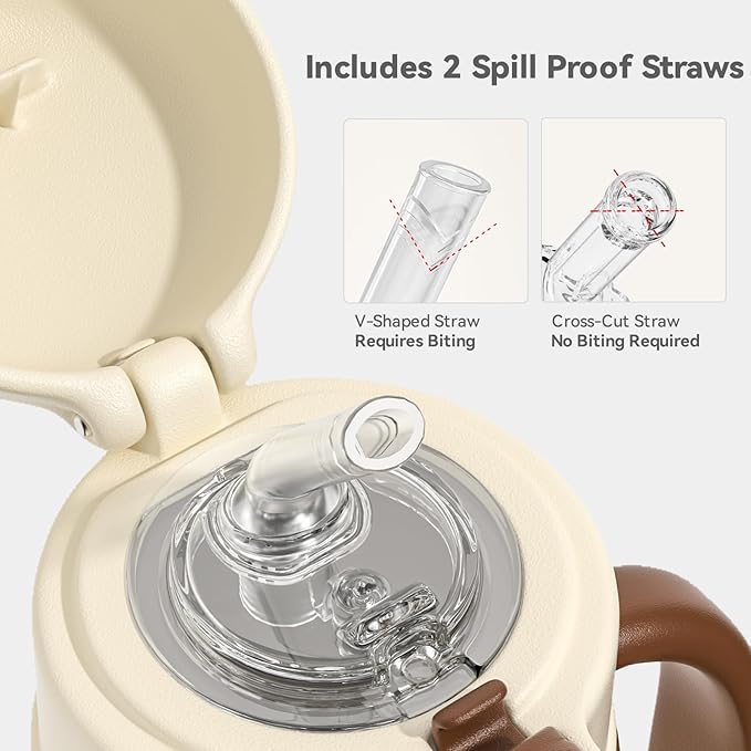 Evorie 11oz Leak Proof Vacuum Insulated Stainless Steel Sippy Cup for Toddlers (1 Pack, White) + Replacement Straw Set Bundle