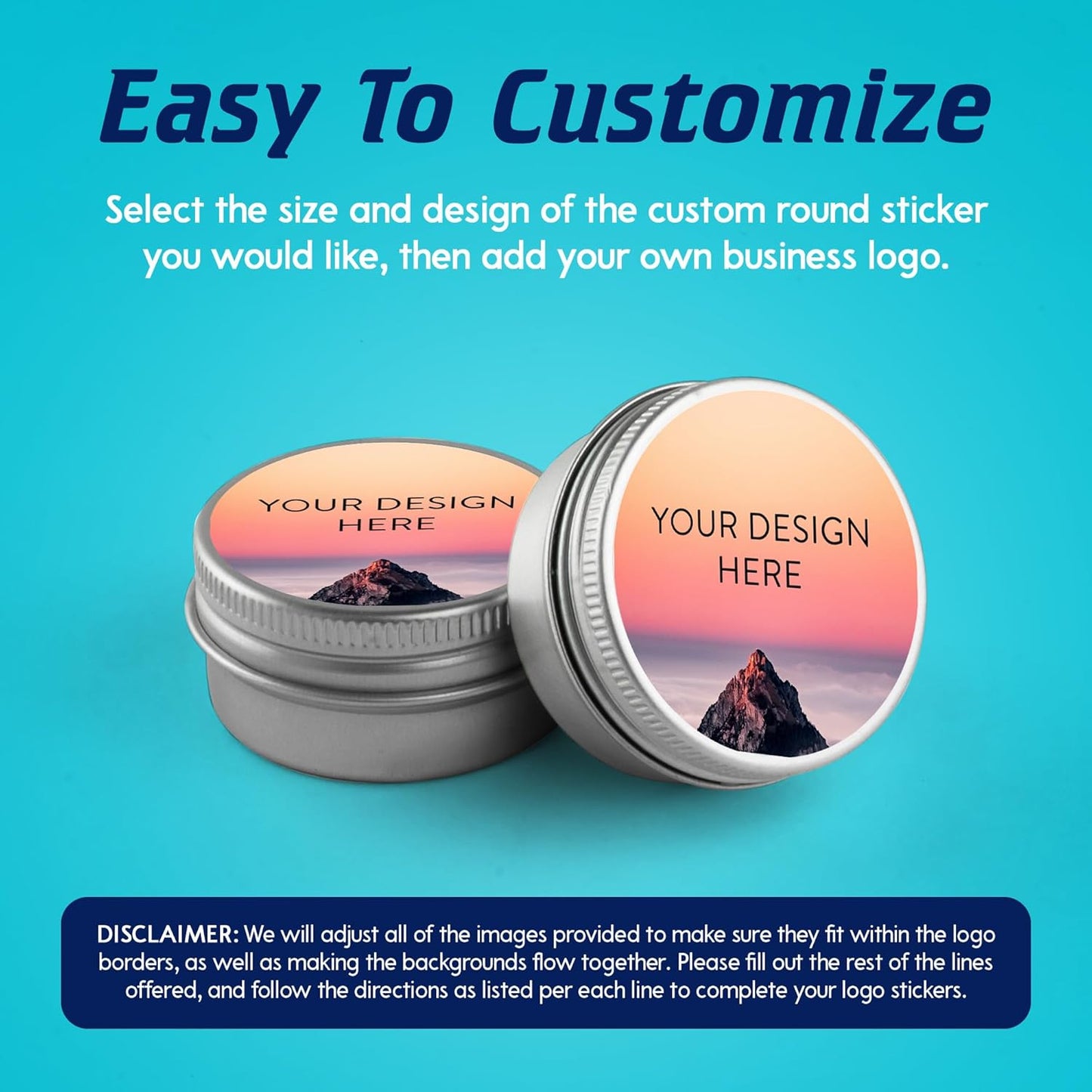 100 Custom Vinyl Stickers - Upload Your own Image, Text, Design, Logo - Personalized Logo Labels for Handmade, Packaging, Bottle, Jars, Candle, Brand Stickers (Mountain, 1x1)