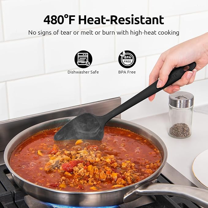 U-Taste Silicone Baking Spatula Set: 480ºF High Heat Resistant, Food Grade Flexible Rubber Kitchen Cooking Mixing Scraper, Food Grade Seamless Utensil for Nonstick Cookware Set of 3 (Black)